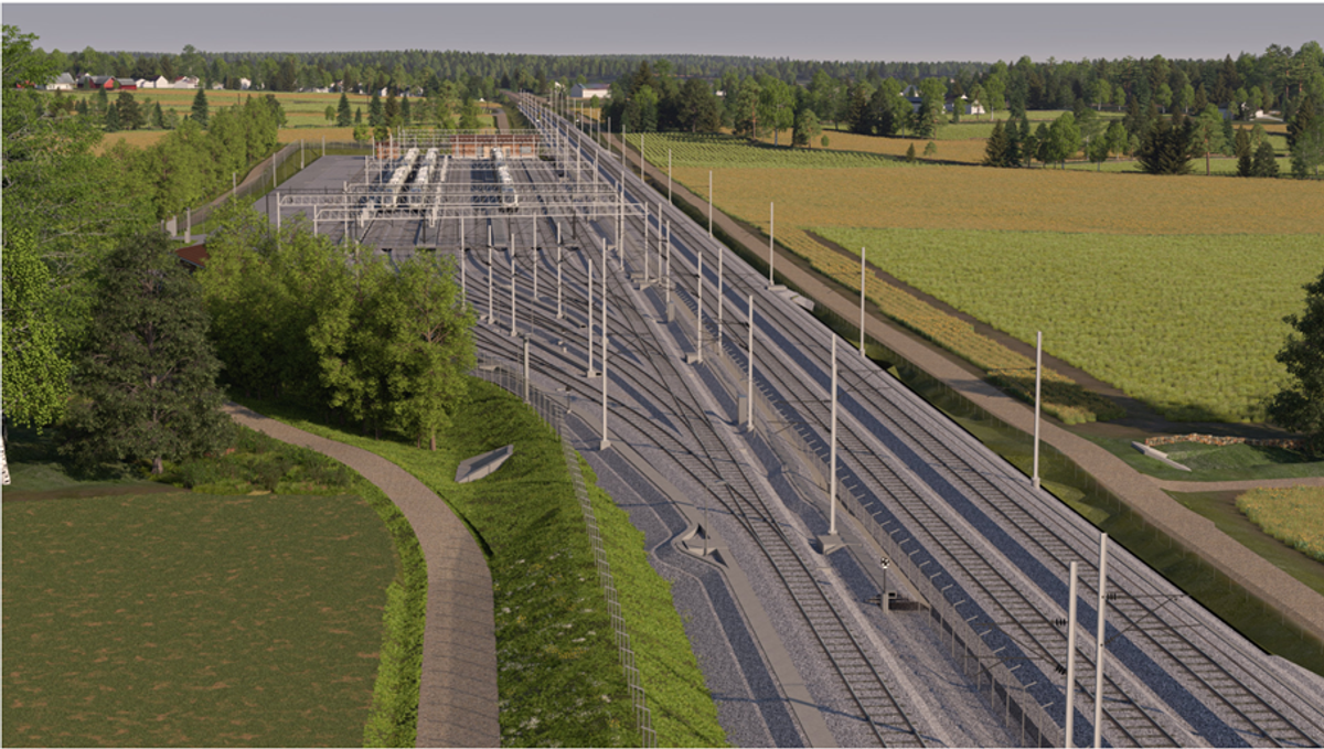 Ved Gon i Rygge skal det bygges ny togparkering.  Illustrasjon: Rambøll/Bane NOR
