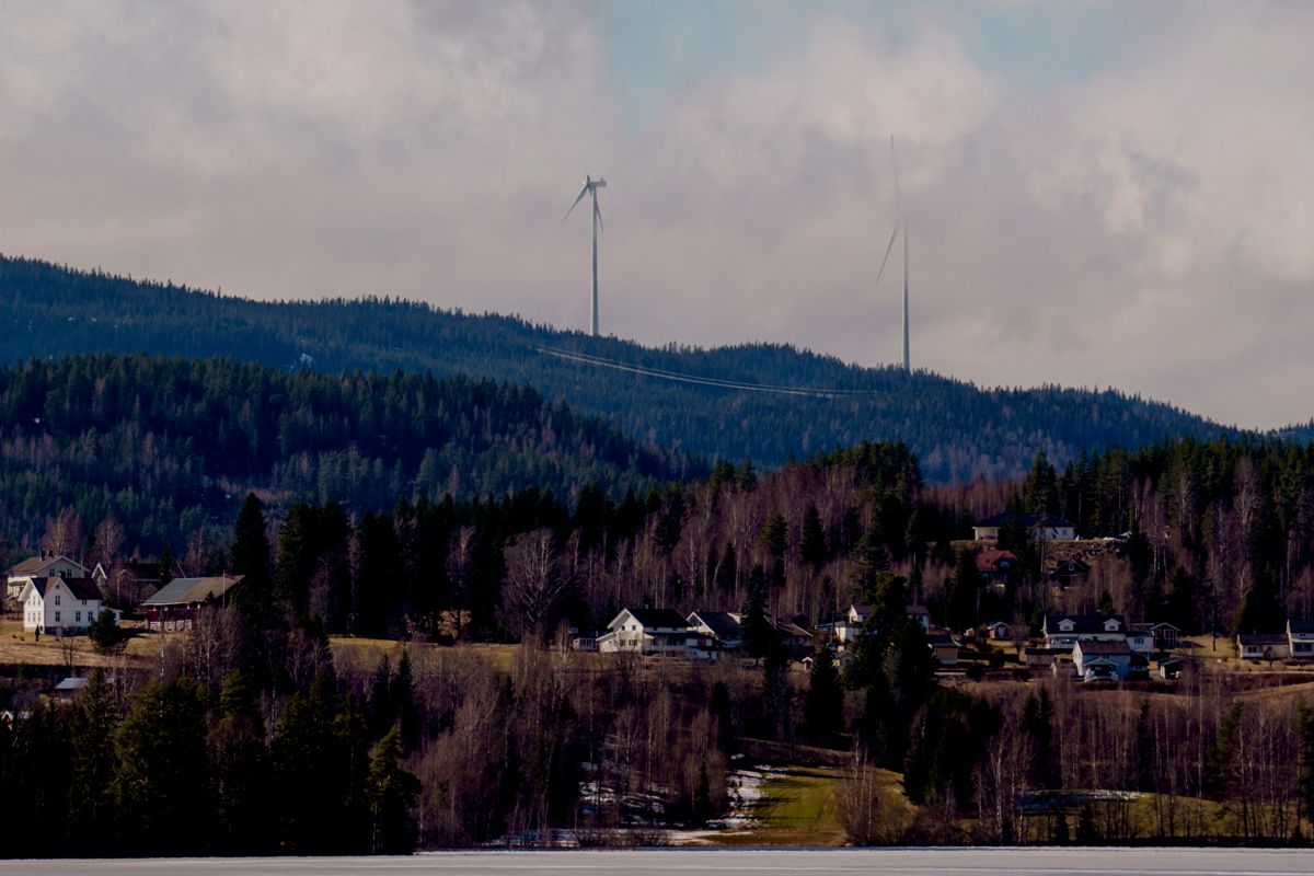 Et 72 meter langt turbinblad knakk og falt av en vindmølle i Nord-Odal i Innlandet Foto: Stian Lysberg Solum / NTB