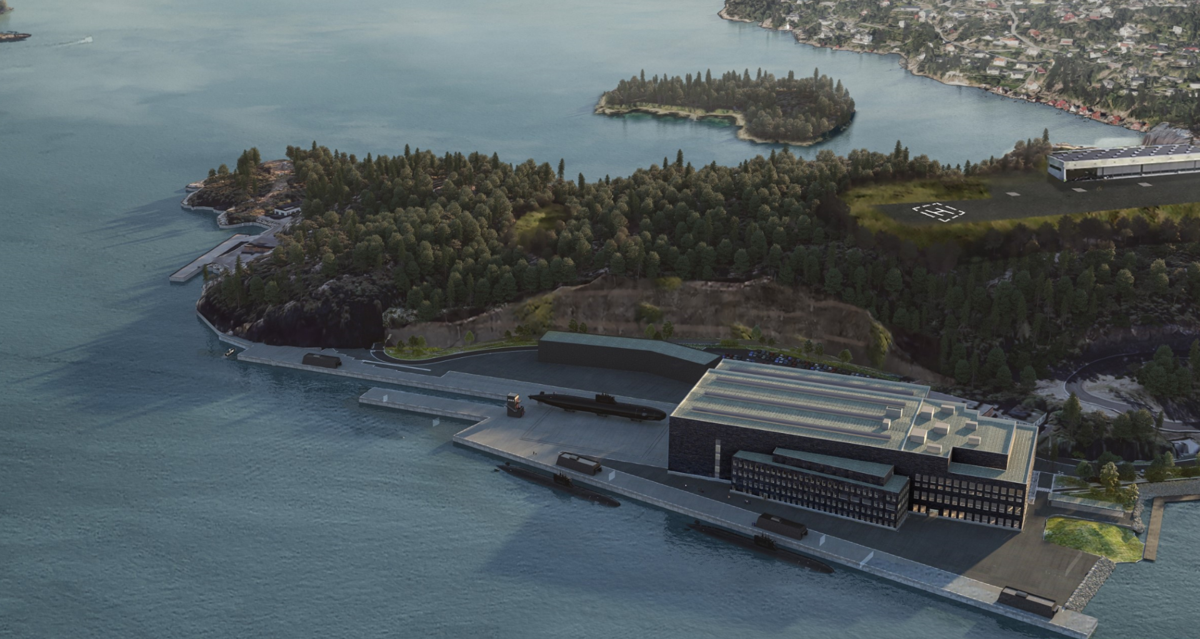 Forsvarsbygg etablerer bygg, anlegg og eiendom for nye ubåter på Haakonsvern. Illustrasjon: Forsvarsbygg