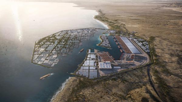 Byggingen av verdens største hydrogenanlegg har startet i Saudi-Arabia. Illustrasjon: Neom
