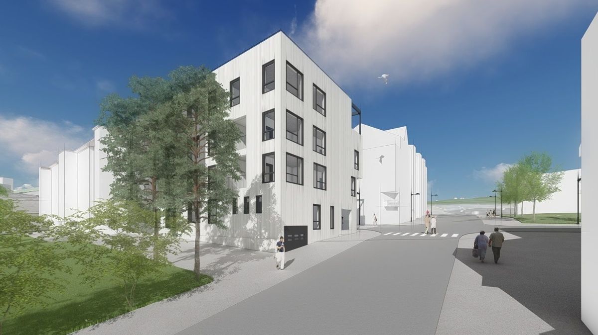 Betonmast Innlandet bygger 19 utleieleiligheter i Skolegata 8 i Gjøvik. Illustrasjon: Larkas Arkitekter