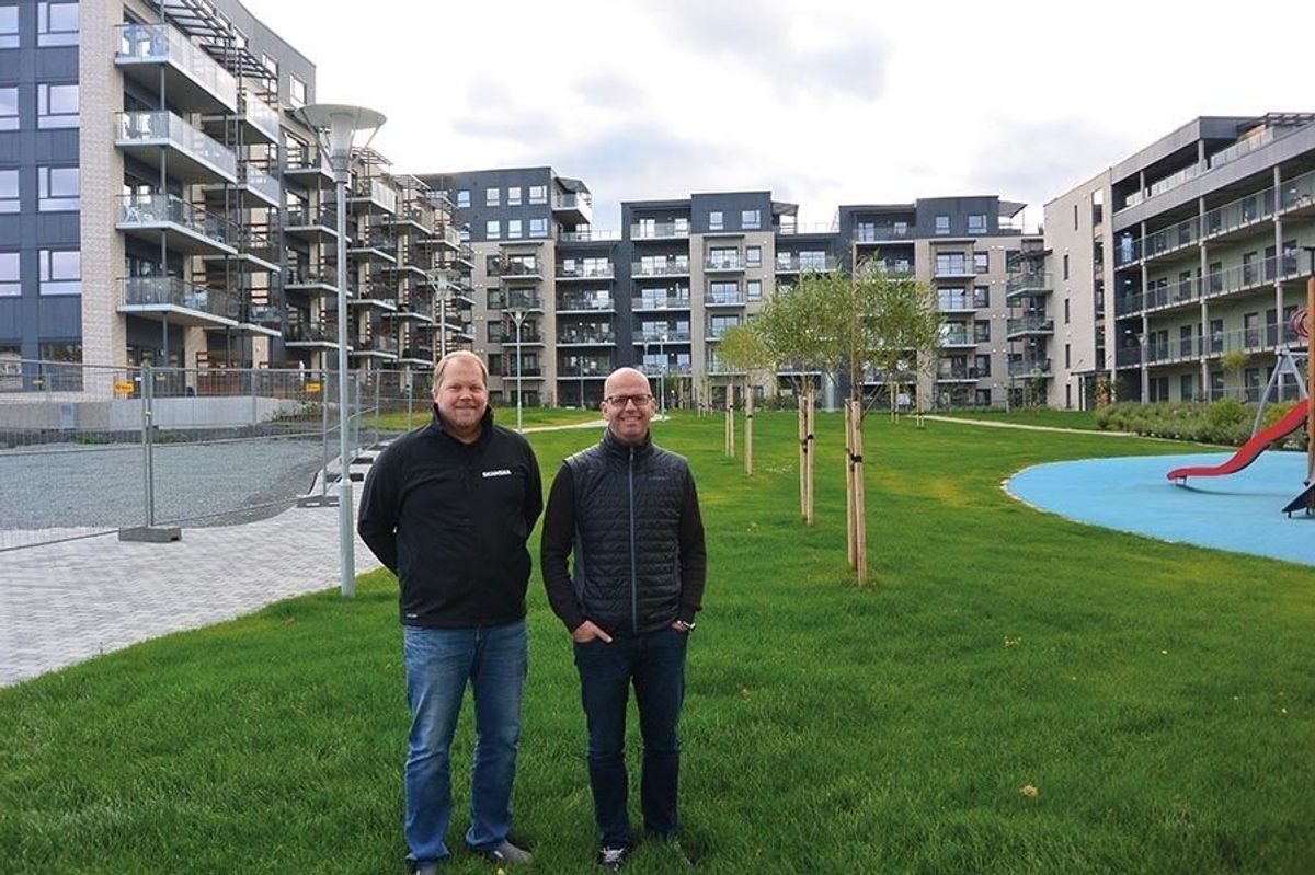 De to prosjektlederne for Ladebyhagen byggetrinn 2, Odin Damås fra Skanska (t.v.) og Torkild Lenes fra OBOS.