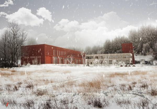 Ny brannstasjon Sørumsand. Illustrasjon: Vindveggen Arkitekter AS