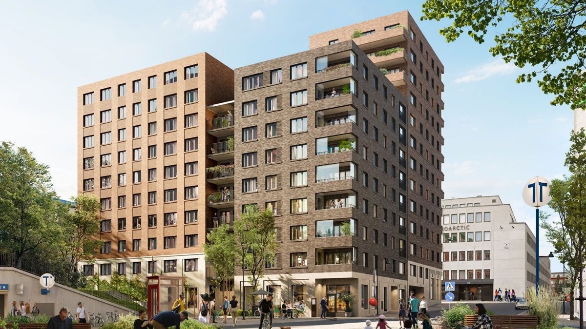 Betonmast bygger boligprosjektet Gladan i Stockholm. Illustrasjon: Arkitekt Semrén & Månsson