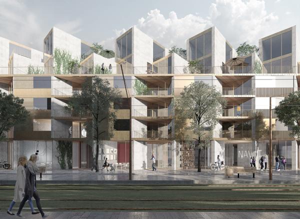 AF skal bygge boliger på vegne av OBOS Kärnhem i den nye bydelen Brunnshög, nær de verdensledende forskningsmiljøene i Lund. Illustrasjon: OBOS Kärnhem