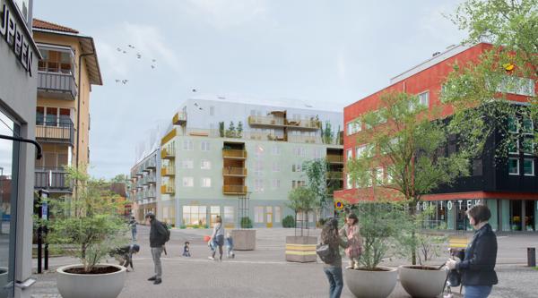 HMB Construction, datterselskap i AF Gruppen, skal bygge nye boliger sentralt i Knivsta sør for Uppsala, på oppdrag fra Genova og Redito. Ill. AF Gruppen