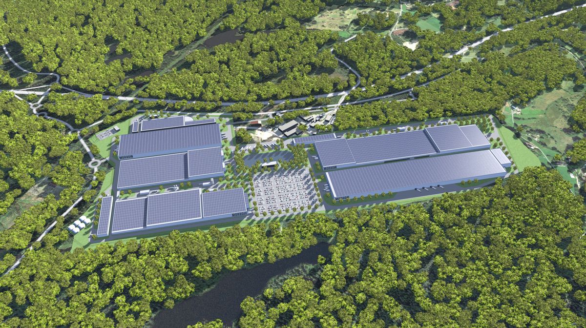Morrow Batteries planlagte nye fabrikk i Arendal. Illustrasjon: Morrow Batteries / Exyte