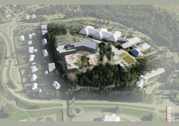 Slik skal Nye Fjerdingby skole bli seende ut når den står ferdig neste sommer. Illustrasjon: HRTB Arkitekter