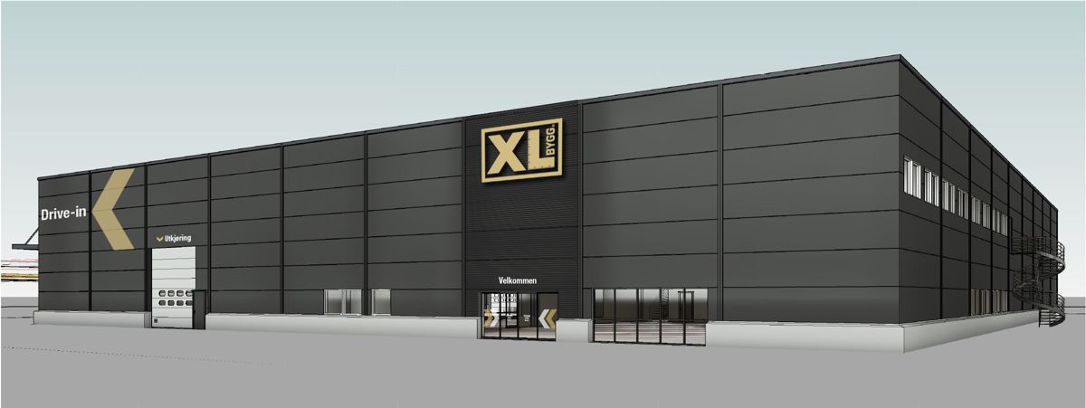 XL-Bygg Midttømme bygger nytt byggevarehus i Melhus. Illustrasjon: Jon Anders Birkeland / XL-Bygg