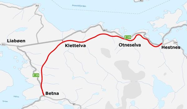 Bertelsen & Garpestad skal bygge ny E39 mellom Betna og Hestnes for Statens vegvesen.