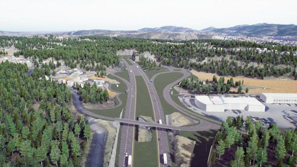 Illustrasjonen viser den nye firefeltsveien ved Kjørholt. Over 11,3 kilometer av E18 strekningen mellom Langangen og Rugtvedt skal gå i tunnel, og rundt 5,7 kilometer bygges i dagen.