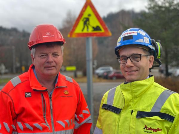 Byggeleder John Bekken i Statens vegvesen, og prosjektleder Styrk Lirhus i Anlegg Øst,  starter anleggsarbeidet på riksvei 4 Sandvoll- Amundrud i midten av november.