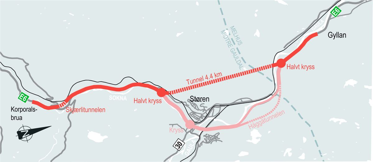 Nye Veier ønsker å legge ny E6 i en cirka 4,4 kilometer lang tunnel gjennom Mannfjellet vest for Støren sentrum.