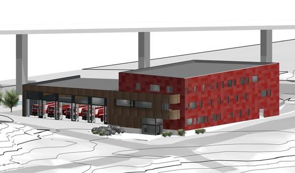 Ny brannstasjon planlegges ved Nordsundbrua i Kristiansund. Illustrasjon: Kristiansund kommune