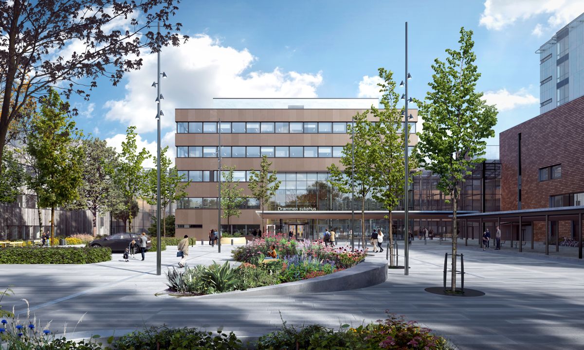 Nytt sykehus i Drammen. Illustrasjon: Link Arkitektur / Ratio Arkitekter / Bølgeblikk