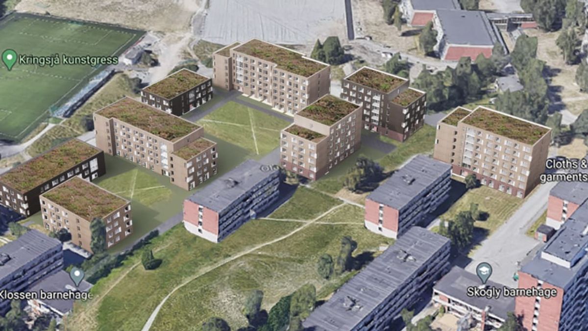 Perspektivillustrasjon av det tredje byggetrinn på Kringsjå. Ill. LMR Arkitektur AS