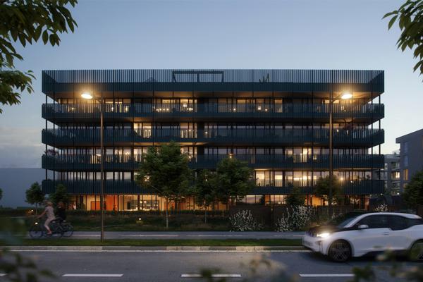 Prosjektet Ringve Pluss omfatter blant annet transformasjon av det vernede kontorbygget Autronica til moderne boliger. Illustrasjon: Selvaag Bolig