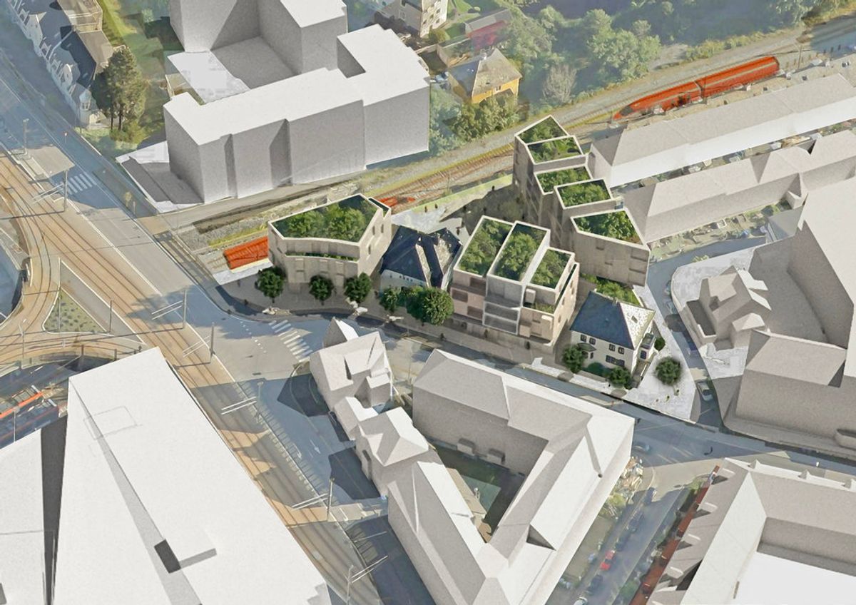 Fortunen Arkitektur er konkurs. Her ser vi arkitektkontorets forslag for Fabrikkgaten i Bergen. Illustrasjon: Fortunen Arkitektur