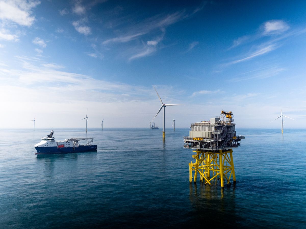 Equinors Dudgeon Offshore Wind Farm vindmølleanlegg utenfor England. Illustrasjonsfoto: Jan Arne Vold / Equinor / NTB
