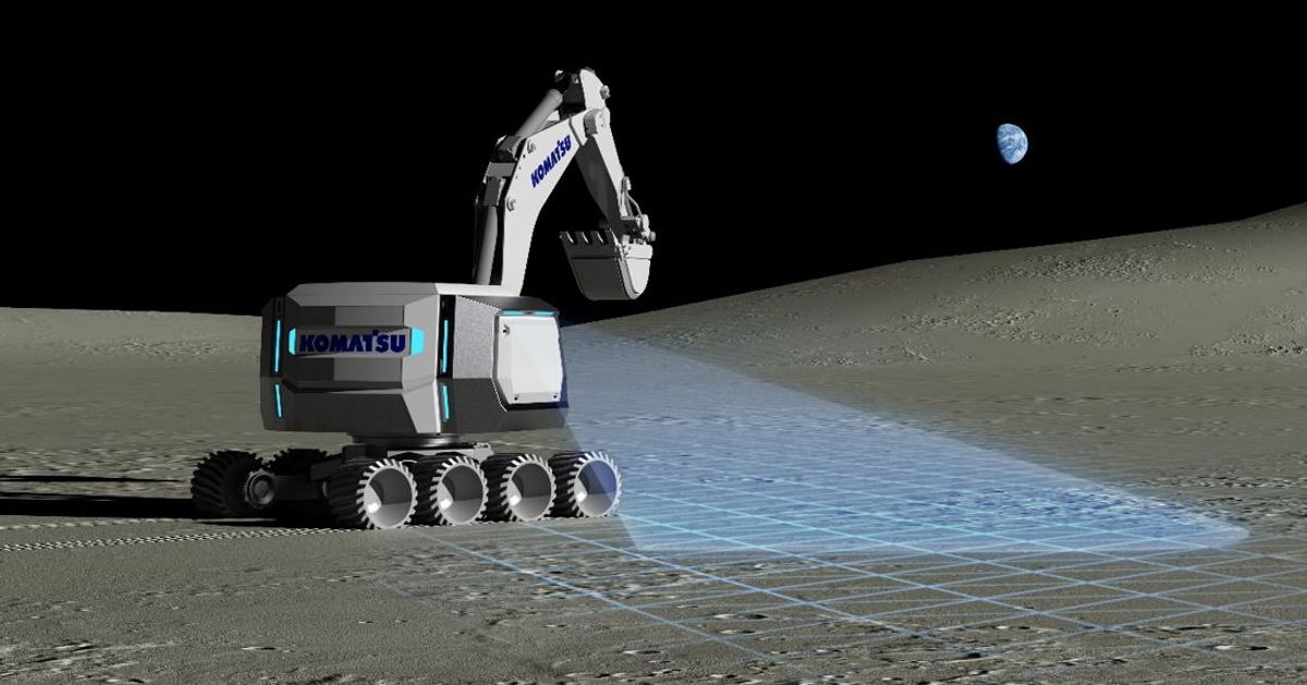 Komatsu skal utvikle og teste løsninger for bygging på månen – i cyberspace. Illustrasjon: Komatsu