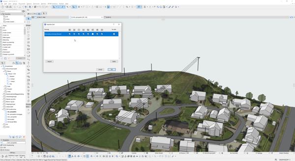 I samarbeid med Norkart har Nordic BIM Group utviklet en kobling mellom Norkarts e-torg og Archicad, slik at man automatisk kan generere kartdata i 2D og 3D direkte i Archicad. Skjermdump