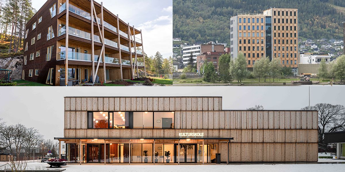 Trehusene på Løkenåsen, Spor X og Rakkestad kulturskole er nominert til prisen Årets Trebyggeri 2021.