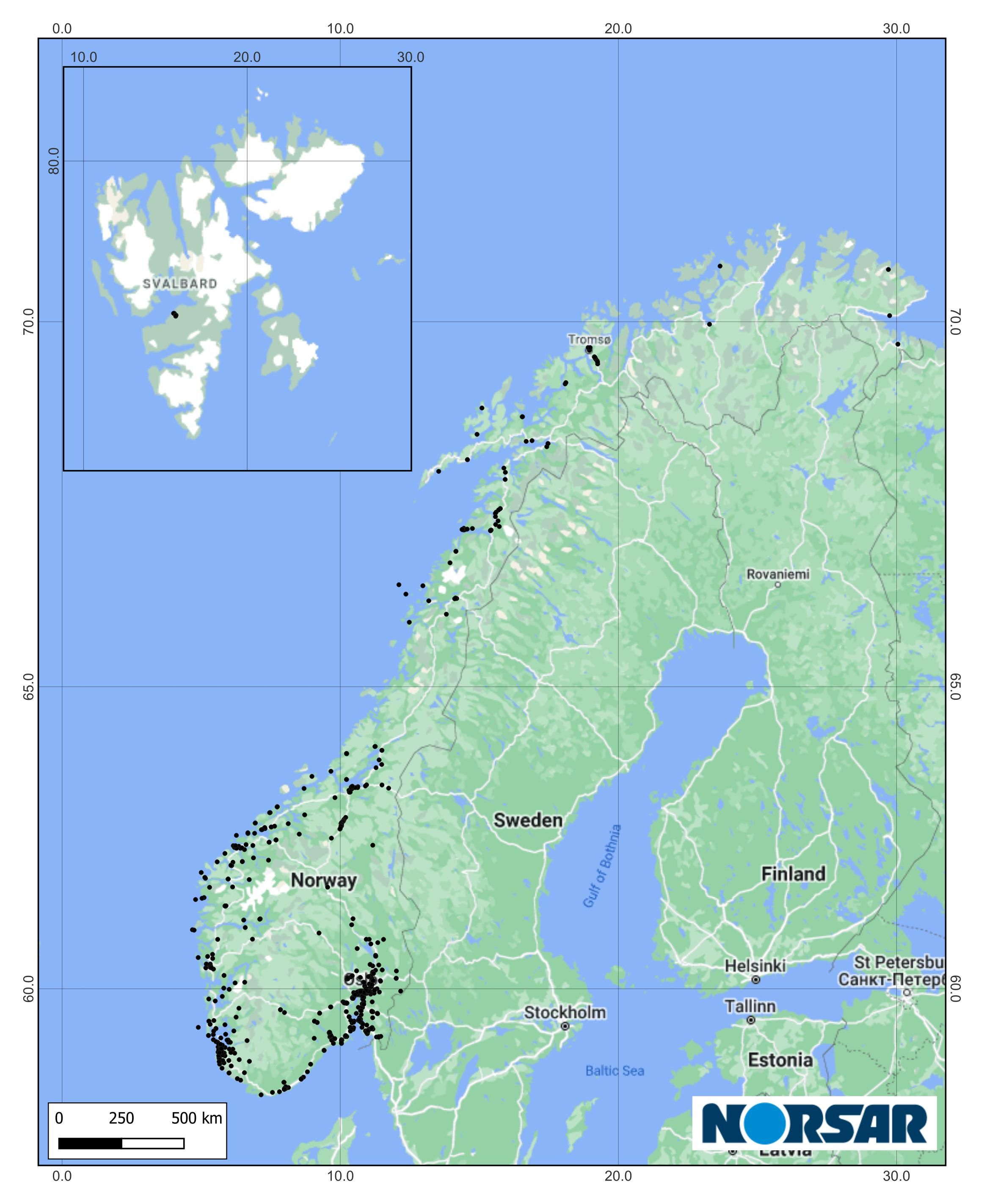 Jordskjelvsoneringskartet er en oppdatert database for seismiske data for Norge, inkludert Svalbard. Illustrasjon: NORSAR