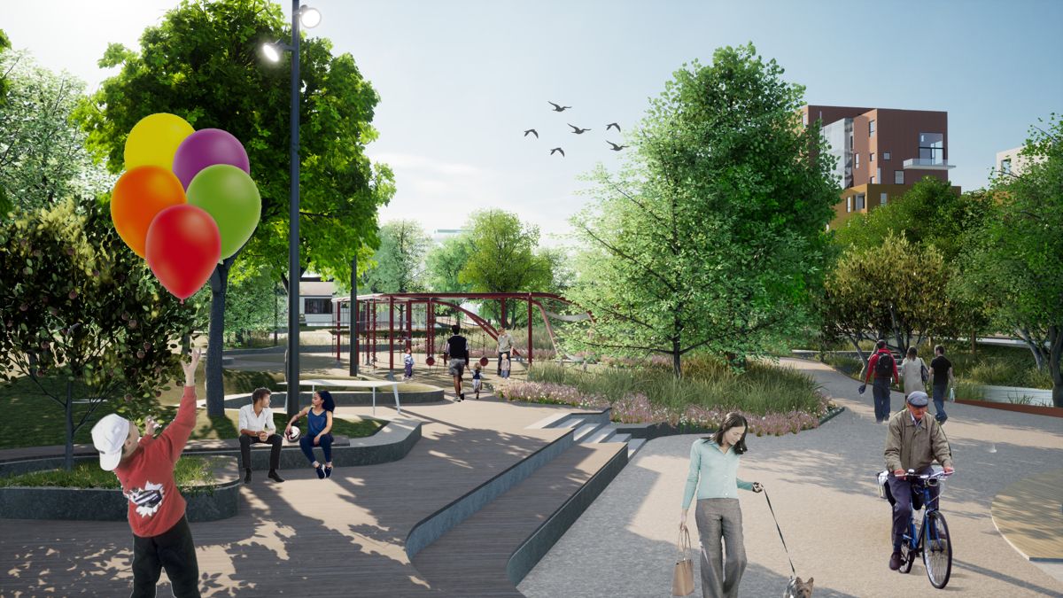 Den nye Skårerparken vil bli en bypark for aktivitet og rekreasjon for Lørenskogs befolkning, samt en park for håndtering av overvann.