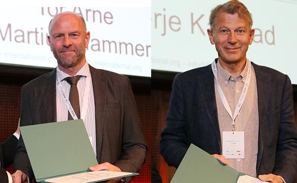 Tor Arne Martius-Hammer (t.v.) og Terje Kanstad kunne mandag motta Honorary life membership-prisen til fib. (Fotomontasje)
