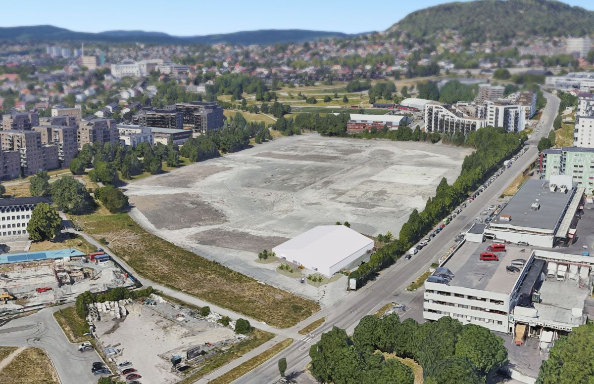 Prosjektet har fått rammetillatelse av Plan- og bygningsetaten i Oslo til å oppføre sentralen på Økern. Den kan være i drift innen utgangen av 2022. Illustrasjon: Futhark arkitekter og Google Maps