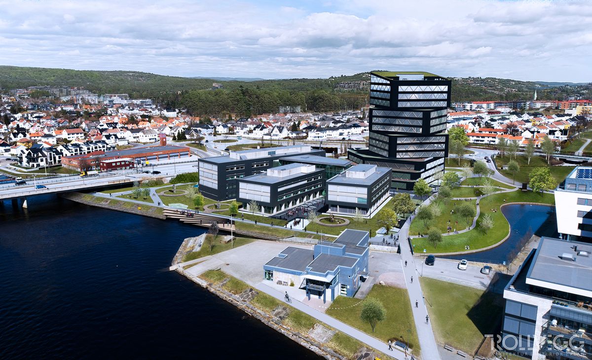 Tre- og glassbygget Varden i Kristiansand foreslås med en høyde på 56 meter. Illustrasjon: Trollvegg Arkitektstudio