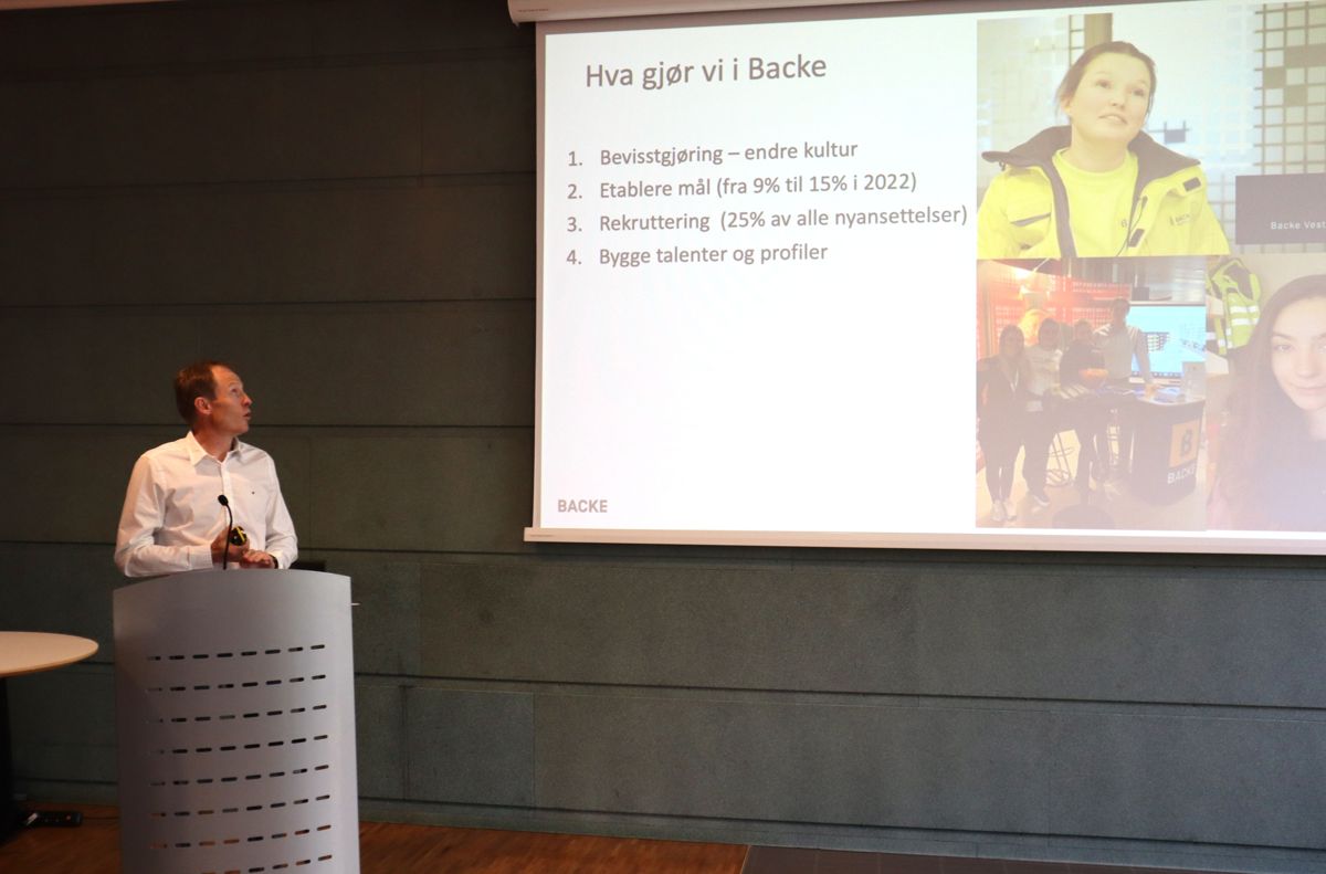 Konsernsjef Eirik Gjelsvik i Backe har satt et mål om å øke kvinneandelen til 15 prosent innen 2022. Foto: Svanhild Blakstad