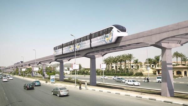 Egypt bygger det som skal bli verdens lengste monorail-bane i Kairo. Illustrasjon: Alstom