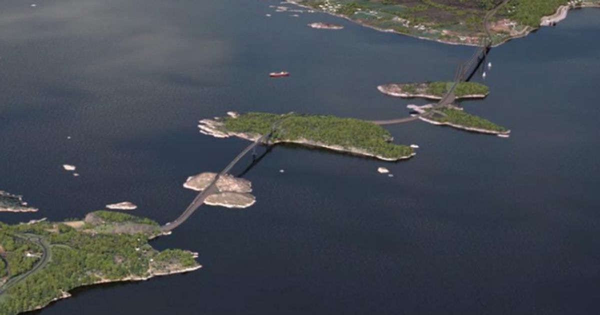 Kjerringsundsambandet på ny fylkesvei mellom Gossen og Otrøya skal etter planen bygges i 2026. Illustrasjon: Rambøll