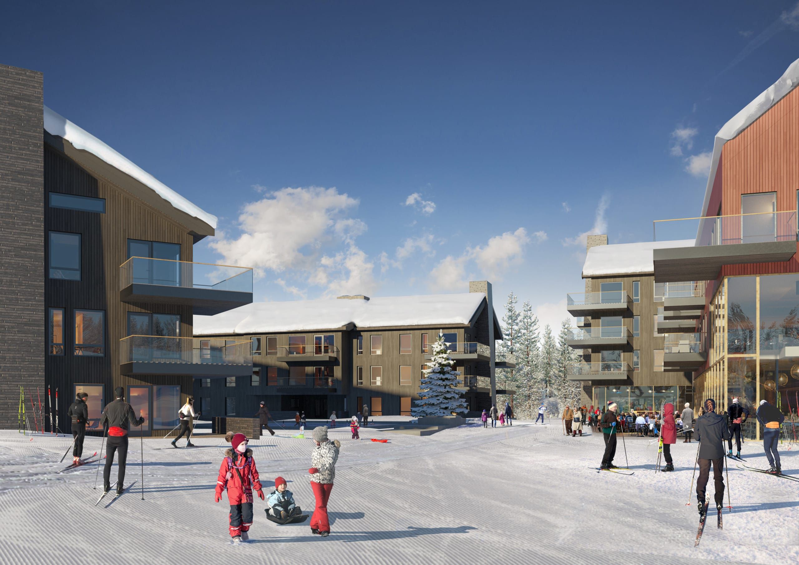 Veidekke bygger første byggetrinn på Mosetertoppen Skistadion på Hafjell. Illustrasjon: LPO Arkitekter