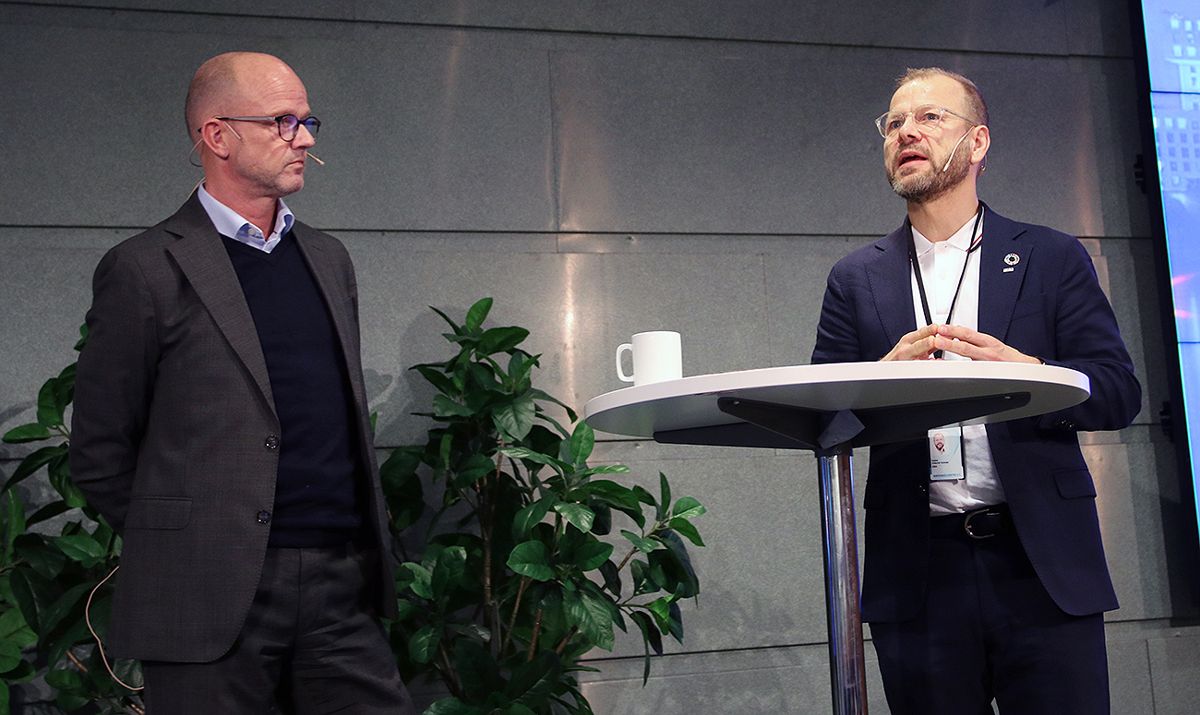 NHO-sjef Ole Erik Almlid og administrerende direktør Heikki Eidsvoll Holmås i EBA.