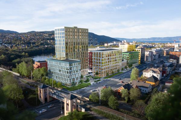 NRK og Entra har signert en avtale som innebærer at NRK flytter inn i et helt nytt mediehus i Trondheim i 2025. NRKs kommende hovedsete i Midt-Norge vil bli i Entras nybygg i Holtermanns veg 1-13 på Elgeseter. Illustrasjon Goldbox