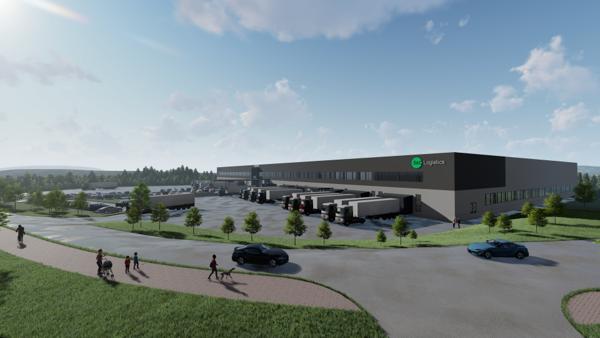 Et lager på 20.000 kvadratmeter for 360 Logistics og Scanfreight er det første bygget i Oslo Logistikkpark Drøbak. Ill.. Astrup og Helleren