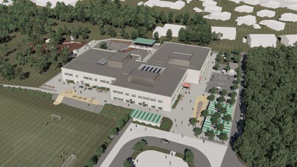 Nye Sofiemyr skole skal bygges for inntil 800 elever og 100 ansatte. Illustrasjon: Asplan Viak.