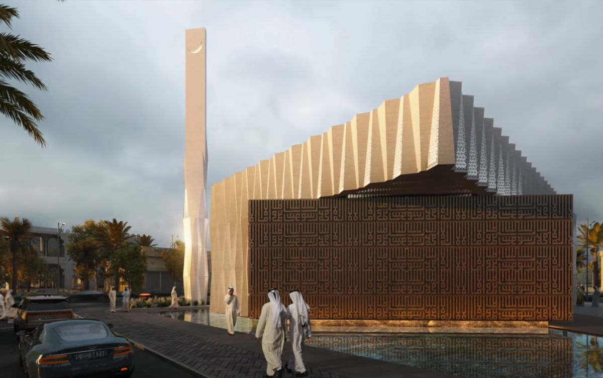 En ny moské i Dubai bygges ved hjelp av 3D-printer, i tråd med ambisjonene om å gjøre emiratet verdensledende innen 3D-printteknologi. Illustrasjon: JT & Partners / IACAD