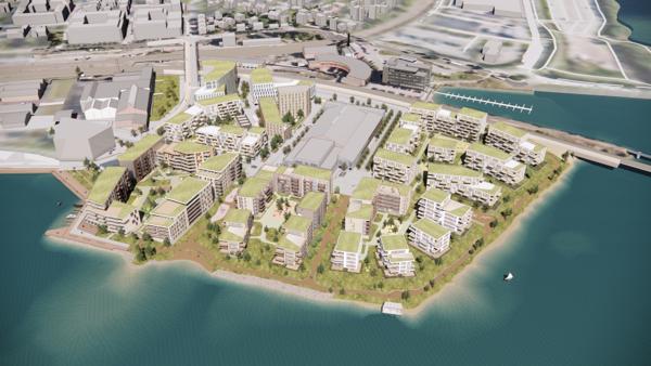 Den nye bydelen som skal etableres på Espern i Hamar, vil kunne bli som en by i byen. Illustrasjon: Lund + Slaatto Arkitekter.