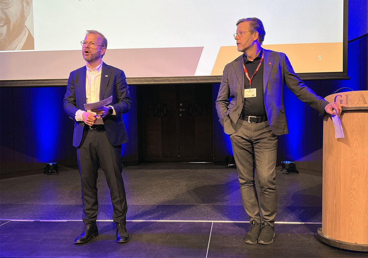 Heikki Eidsvoll Holmås (t.v.) og Jimmy Bengtsson åpent Entreprenørdagen 2023.
