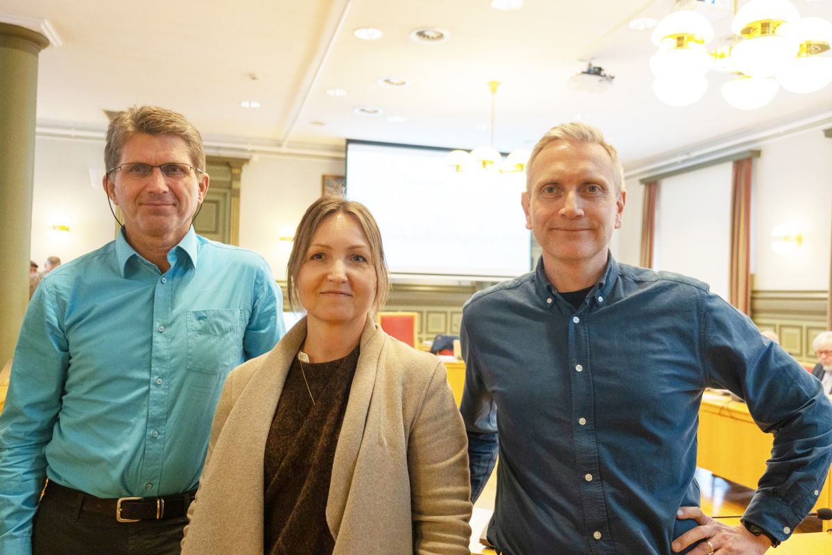 Yngve Ruud i WSP (fra venstre),Marte Bakken Resell i Skien kommune og Arne Kristiansen i WSP. Foto: WSP