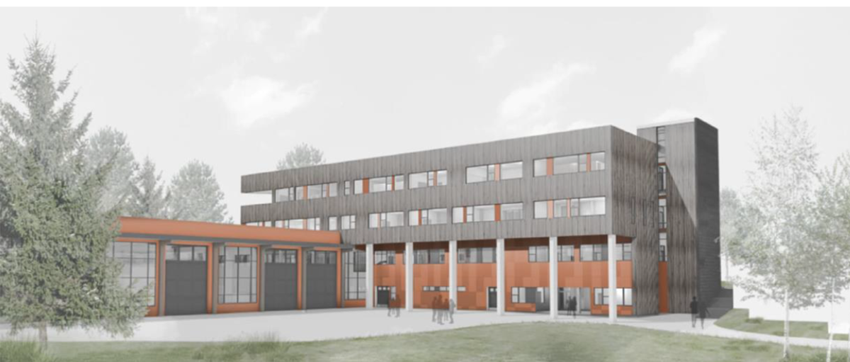 Slik vil Askim videregående skole se ut etter utvidelsen.  Illustrasjon: J.I.Bygg