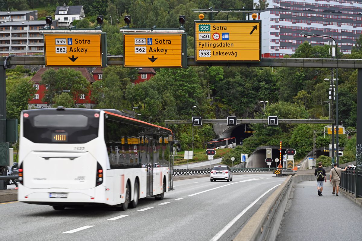 Innkjøringen til Damsgårdtunnelen fra Bergen sentrum. Foto Ole Kr. Åset, Statens vegvesen