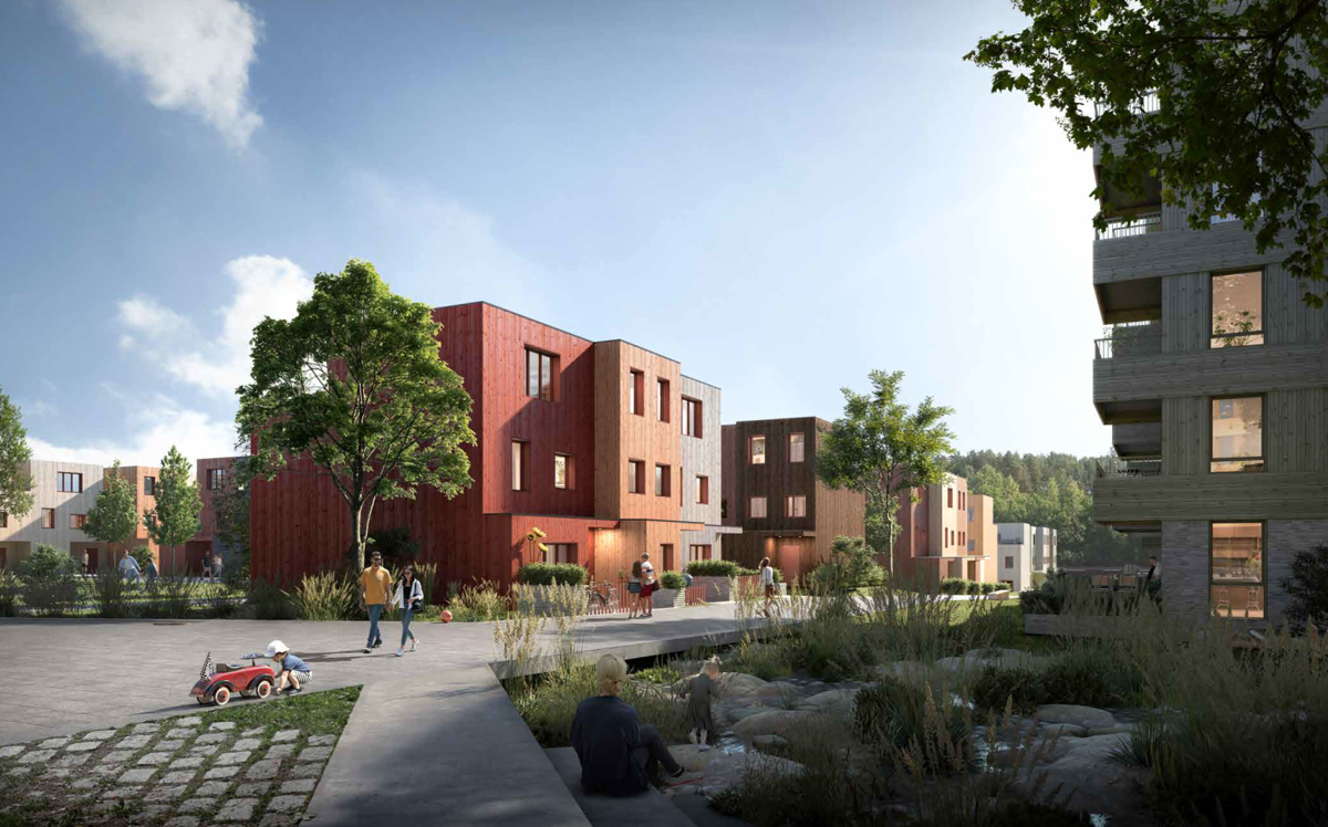 Stor-Oslo Eiendom har store planer for for den nåværende industritomta i Nordre Follo. Illustrasjon: Dark arkitekter