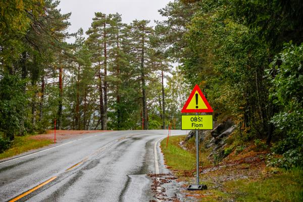 Fylkesveier over hele landet har blitt påført store skader etter ekstremvær i sommer. Her fra fylkesvei 454 i Vennesla. Foto: Tor Erik Schrøder / NTB
