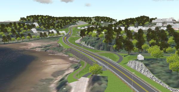 Modell av den nye veien ved Findal. Illustrasjon: Vestfold og Telemark fylkeskommune