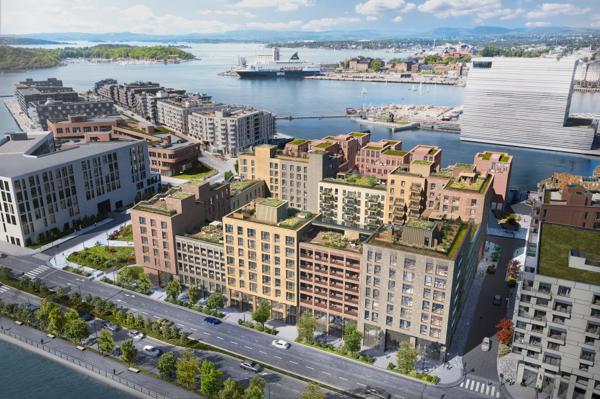 Mariakvartalet i Bjørvika har planlagt ferdigstillelse i 2026. Illustrasjon: 3DEstate/Lund + Slaatto Arkitekter/OSU