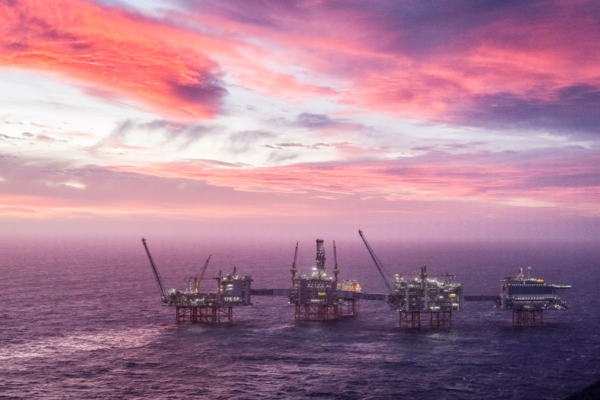 Oversiktsbilde fra Johan Sverdrup-feltet i Nordsjøen. I en ny klimarapport anbefales full stans i oljeletingen inntil det er laget en plan for oljenæringens sluttfase. Foto: Carina Johansen / NTB